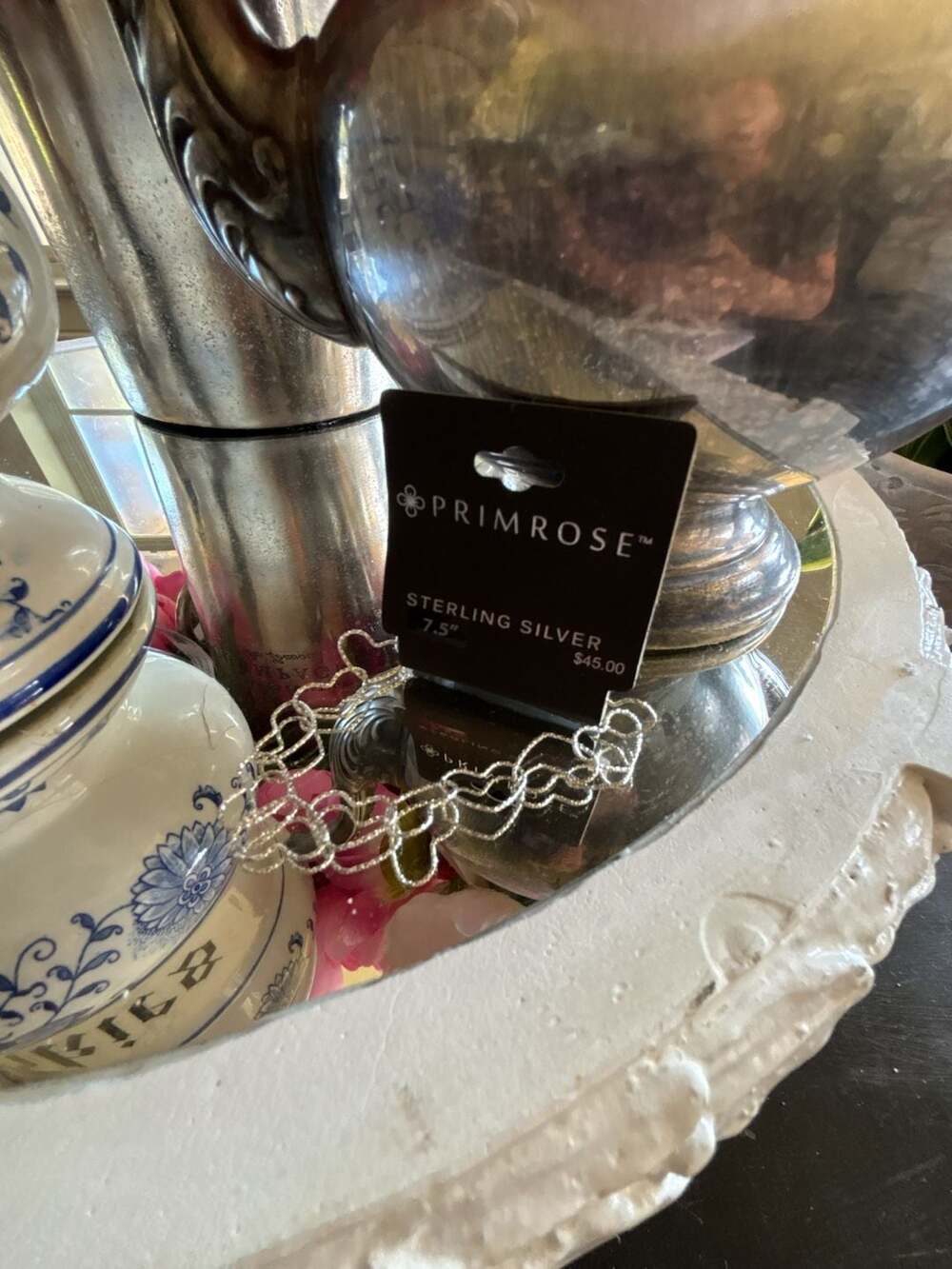 Primrose Sterling Silver Textured Heart Link Bracelet 7.5"